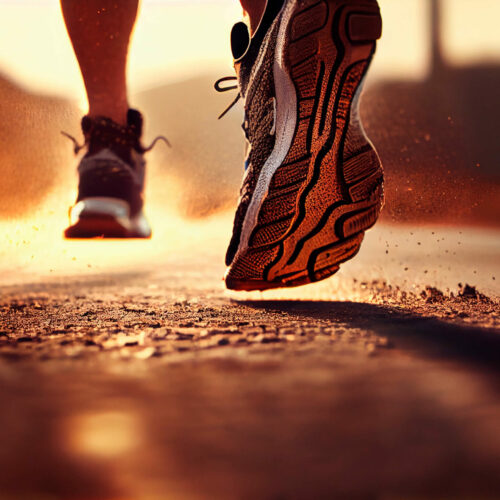 close-up-shoe-runner-athlete-feet-running-road-sunlight-morning-generative-ai